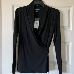 NWT Lauren Ralph Lauren black faux wrap top